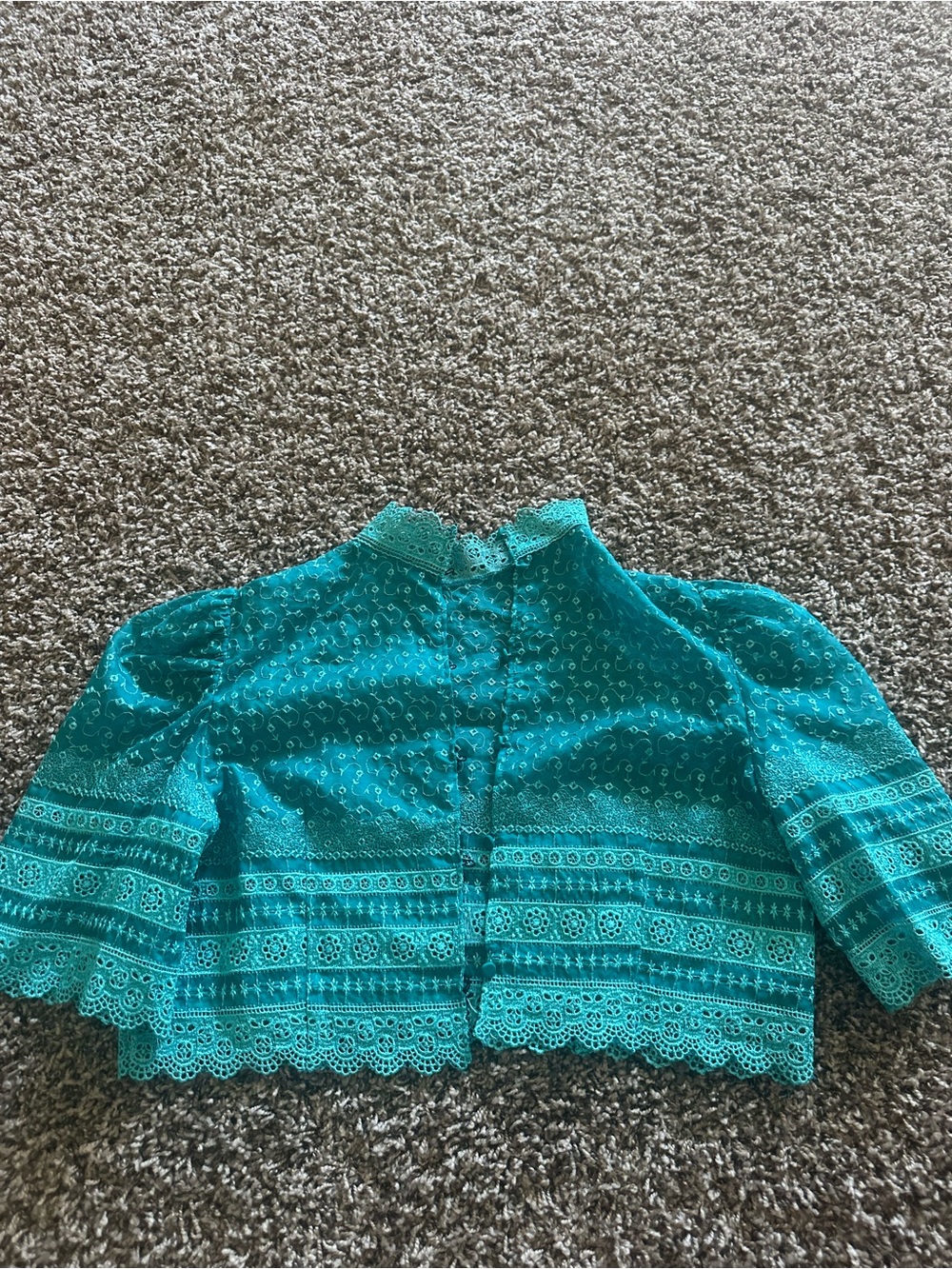 Teal Eyelet Lace Cropped Blouse